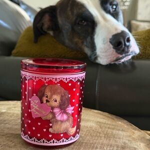 NWT DW Home Cute Valentine's Day Candle Puppy Design Strawberry Fields Scent